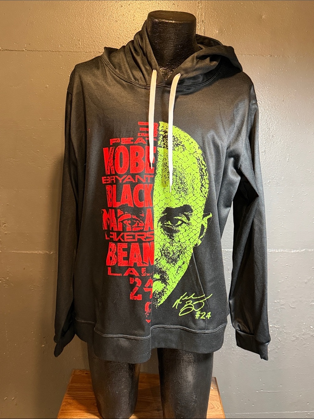 Men's Black Graphic Hoodie Shirt with Neon Green & Red Print